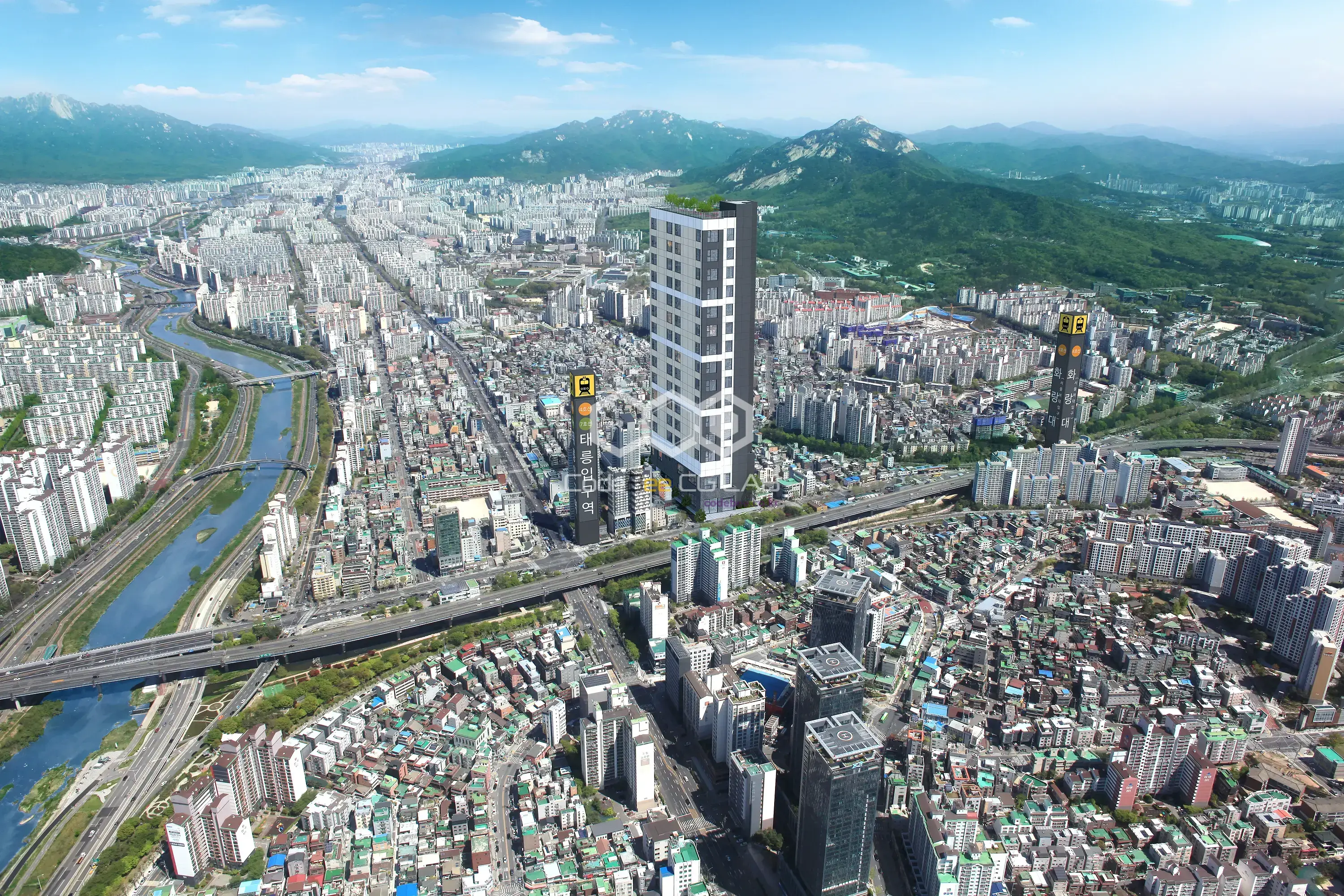 도심 항공사진과 합성한 태릉입구역 오피스텔 3D 조감도