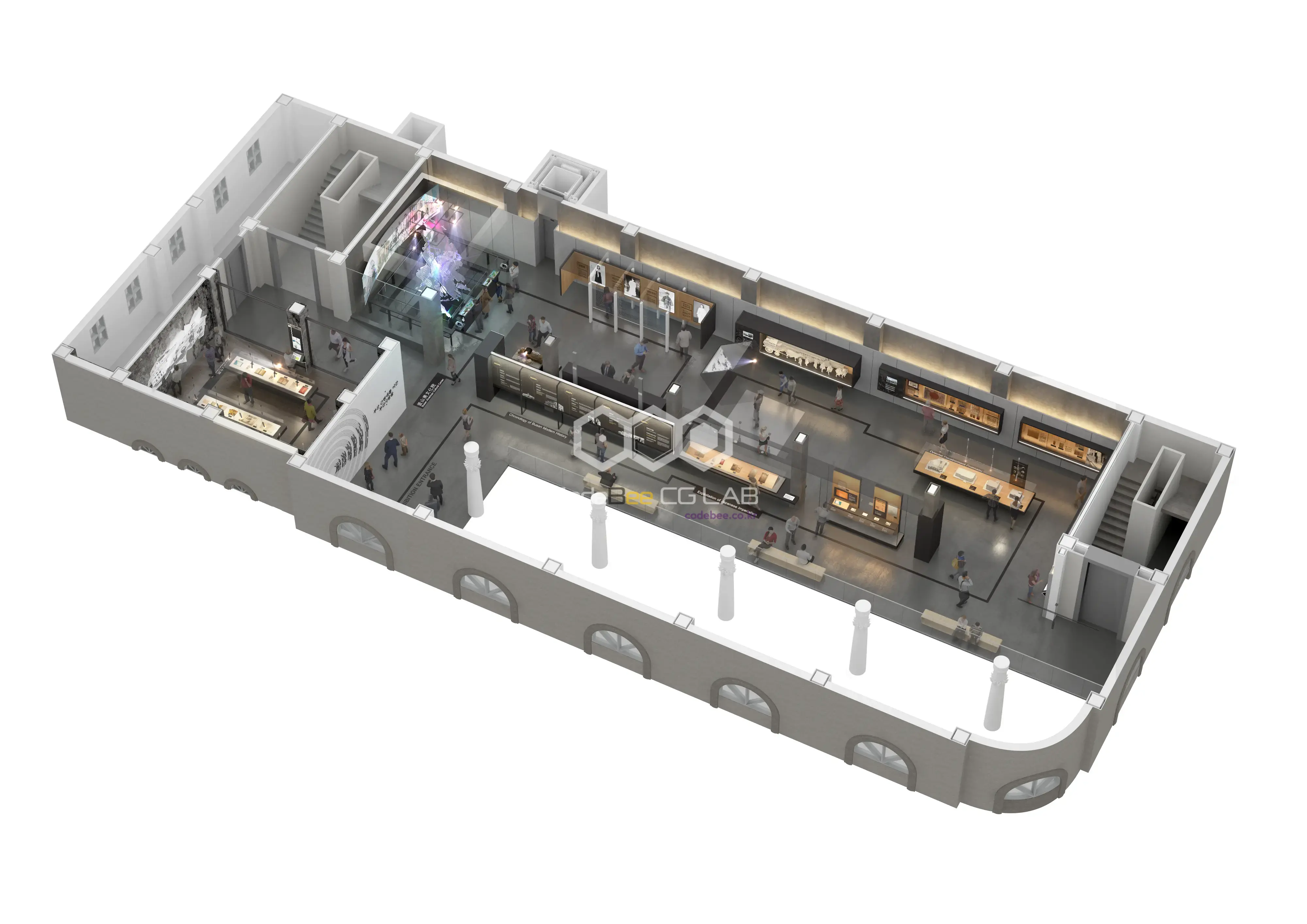 부산근현대역사박물관 2층 전시공간 3D 아이소메트릭