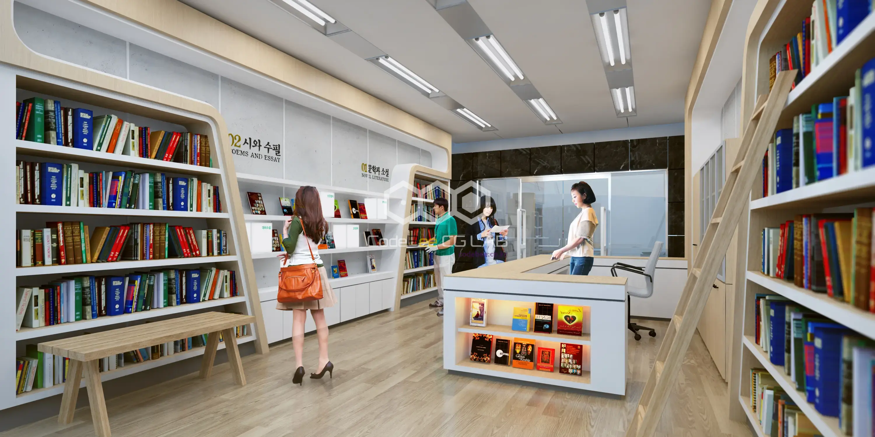 독서와 도서 관리 업무를 체험하는 도서관 체험공간 3D 투시도