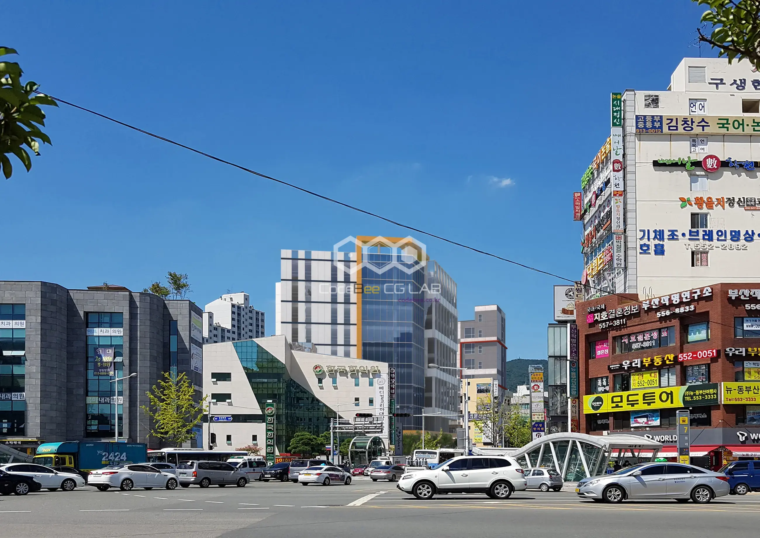 대상지 주변 도로에서 바라본 근린생활시설 경관 시뮬레이션 이미지